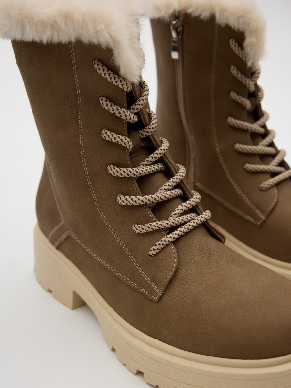 Lace-up boot combined hair sand detail view