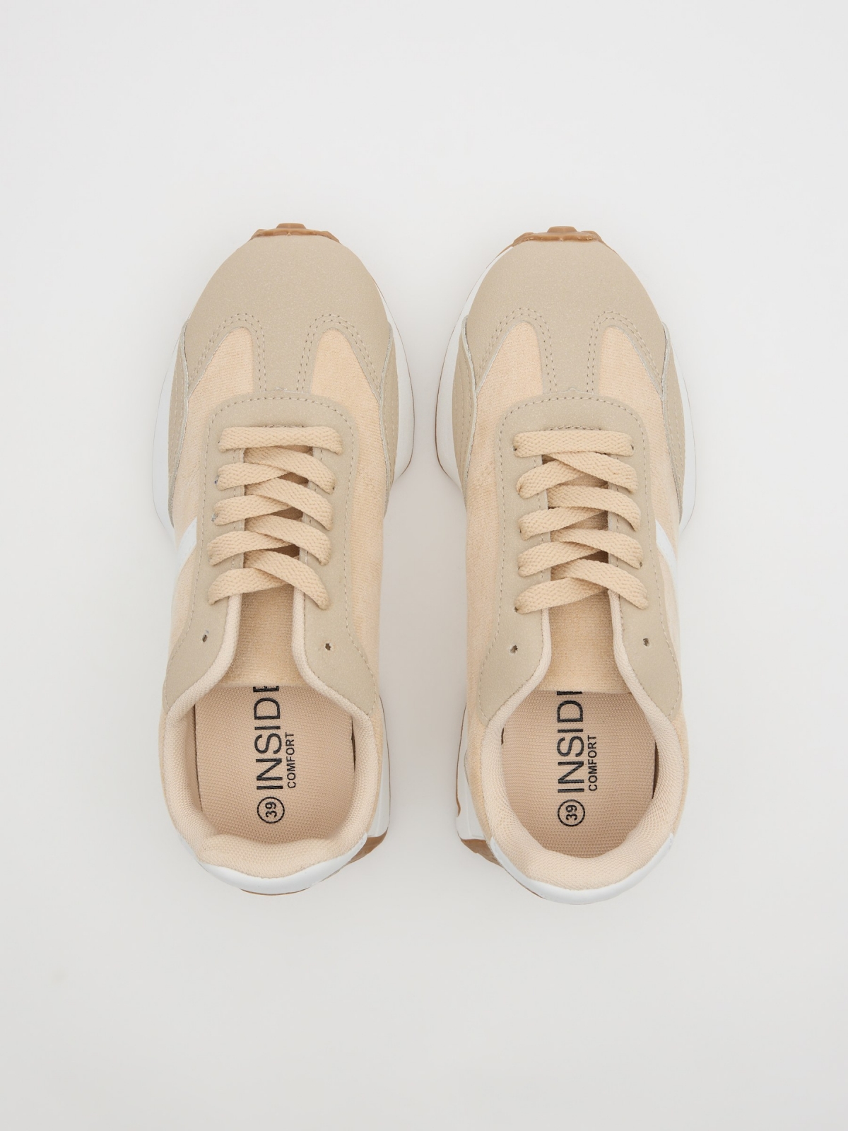 Zapatillas casual running beige crudo vista cenital