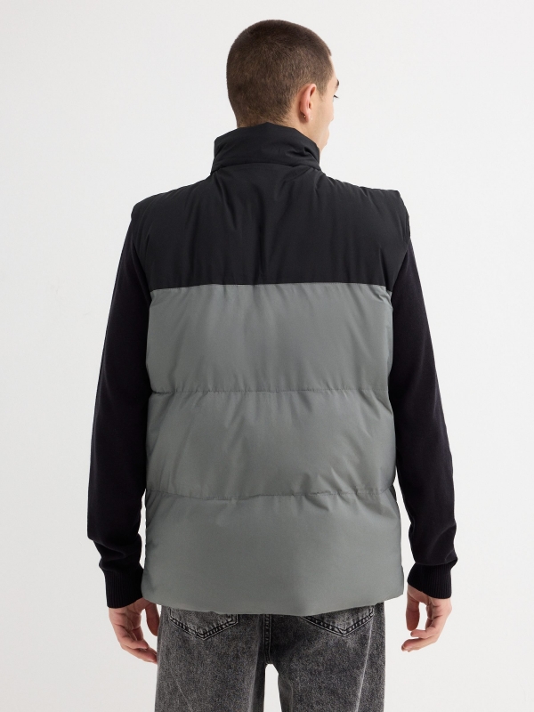 White block color quilted vest grey middle back view