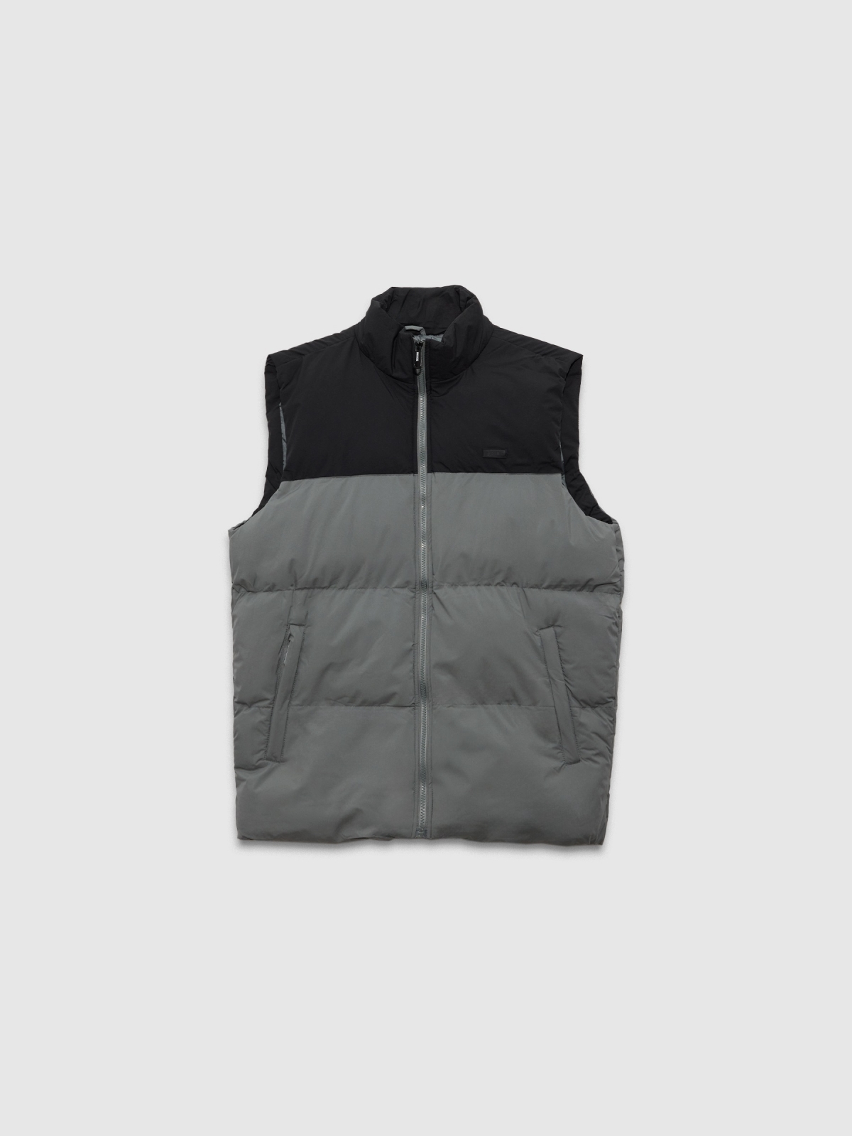  White block color quilted vest grey front view