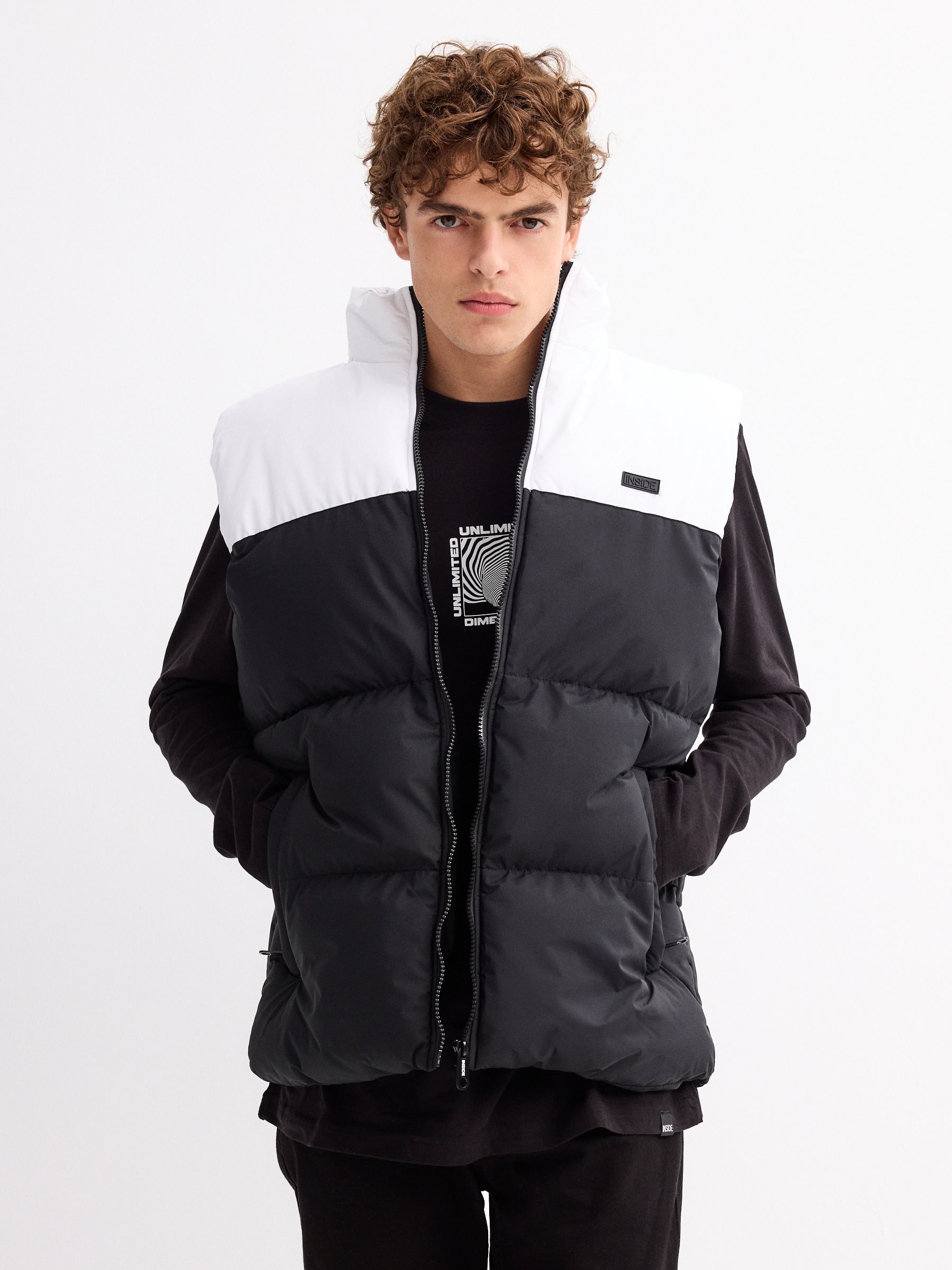 INSIDE Chaleco acolchado color block blanco, Negro, L