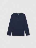 %Pto% Plain long-sleeve shirt with buttoned collar navy front view