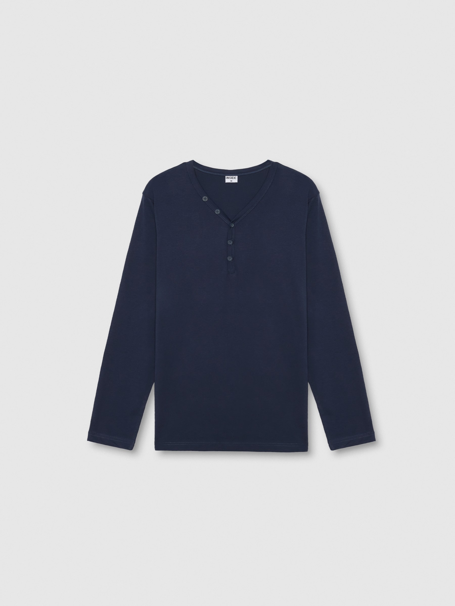 INSIDE Camiseta manga larga lisa cuello botones, Azul, M