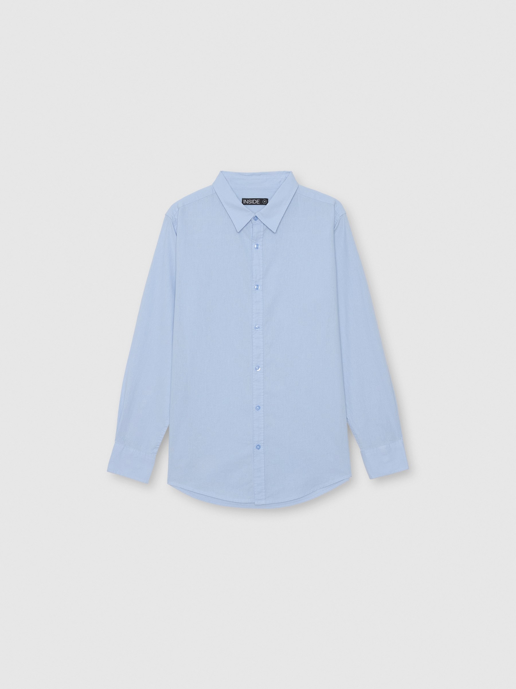  Camisa manga larga lino azul celeste vista frontal