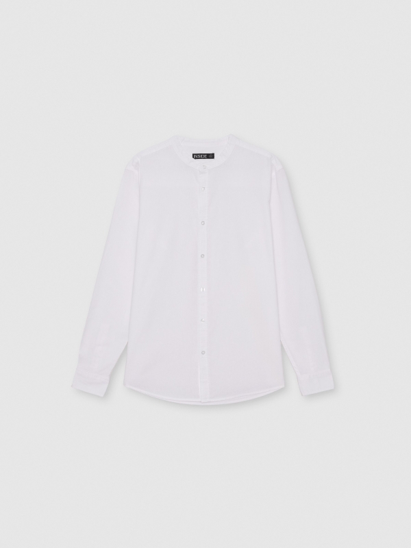 Long sleeve linen shirt with mandarin collar