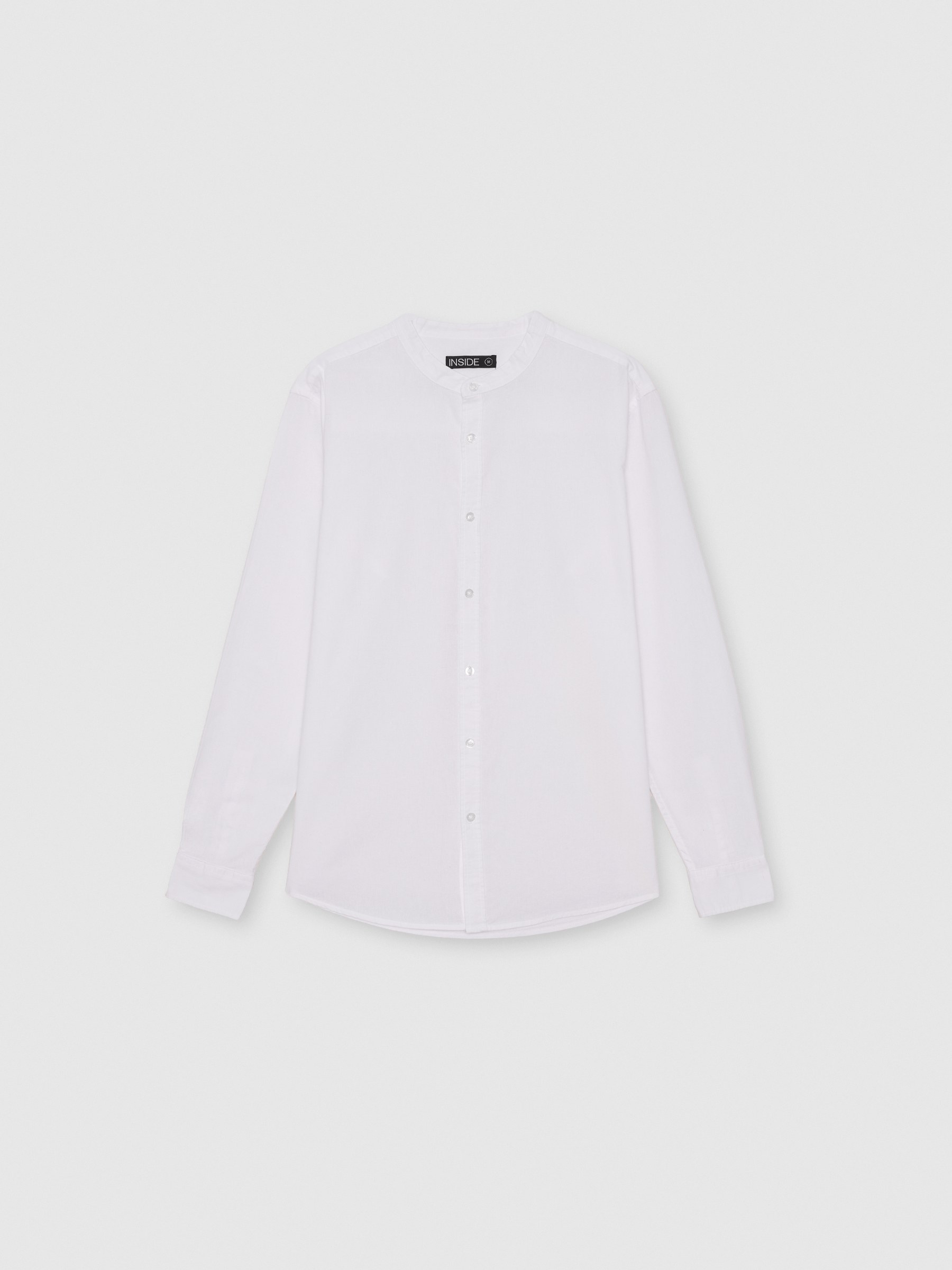 Camisa de manga longa de linho com gola mandarim