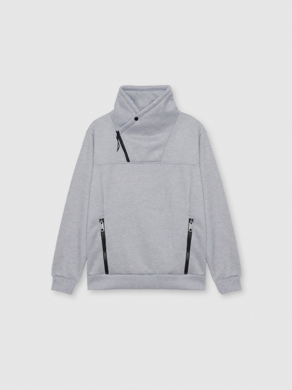  Sudadera cuello cruzado melange medio vista frontal
