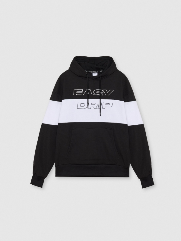  Moletom com capuz color block branco e preto preto vista frontal