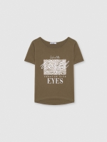 %Pto% Short sleeve eyes t-shirt khaki front view