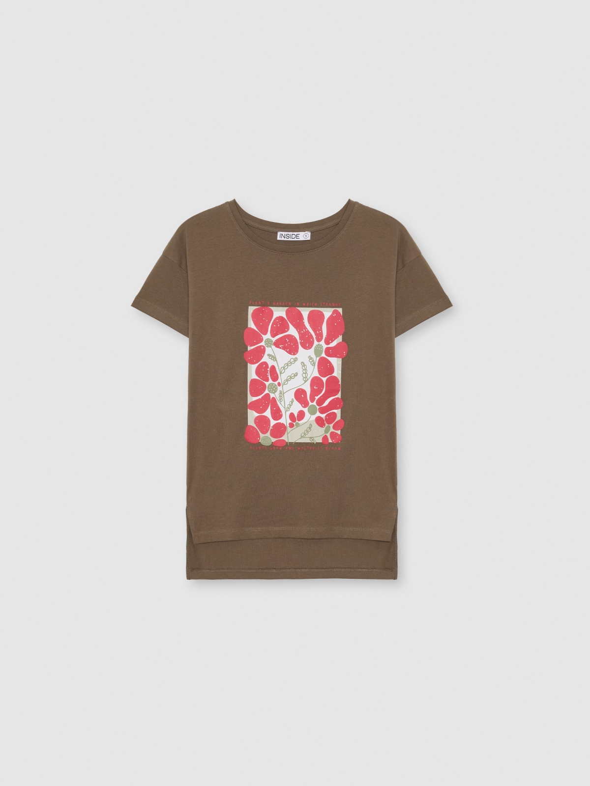  Short-sleeve floral print t-shirt taupe front view