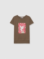 %Pto% Short-sleeve floral print t-shirt taupe front view
