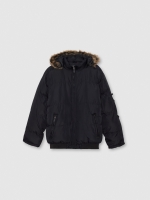 %Pto% Quilted coat with fur hood black front view