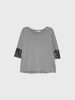 %Pto% Camiseta detalles efecto piel gris melange