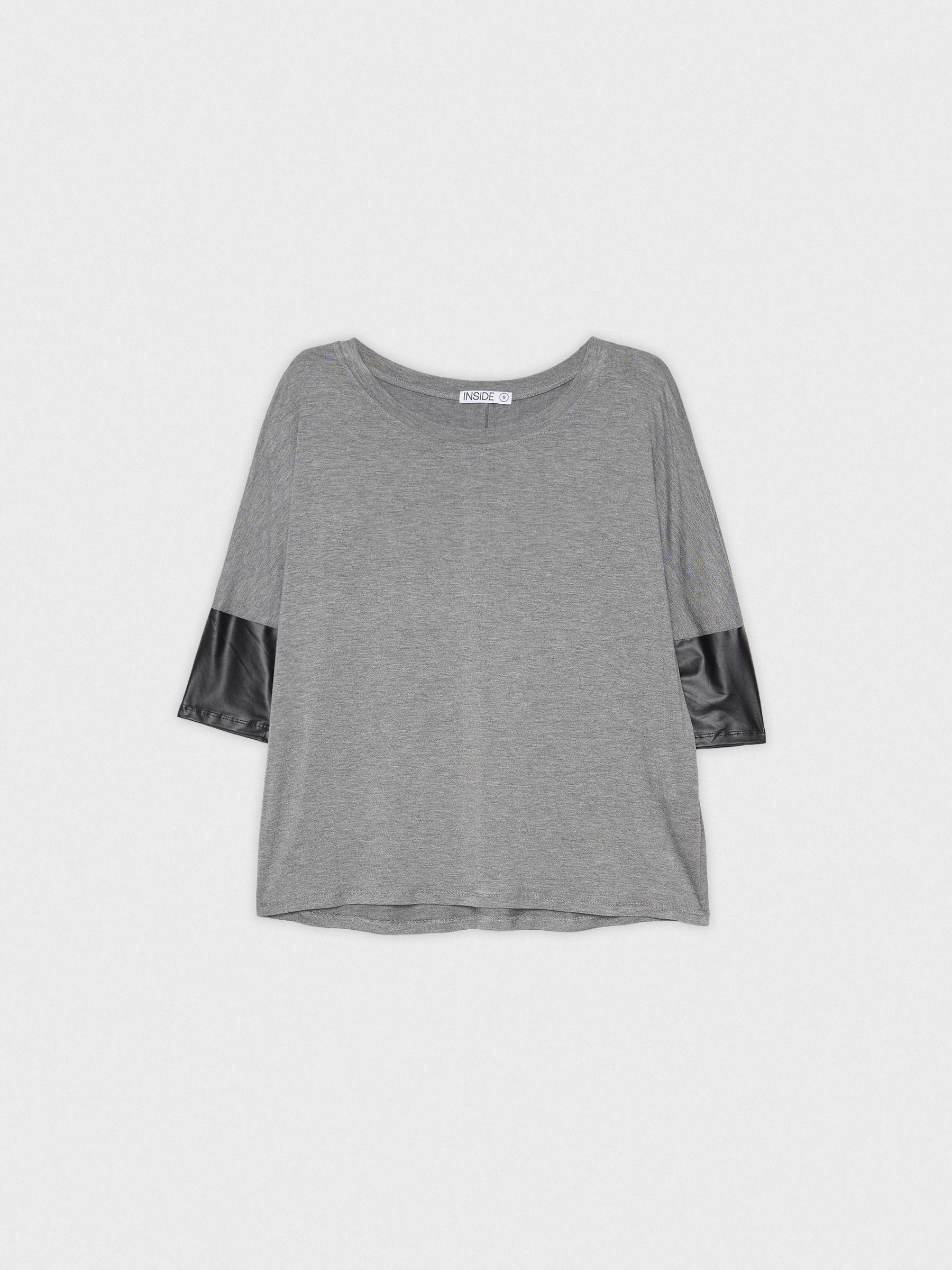 Camiseta detalles efecto piel gris melange vista media frontal
