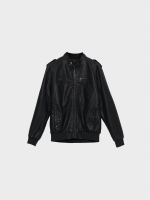 %Pto% Black leather effect jacket black front view