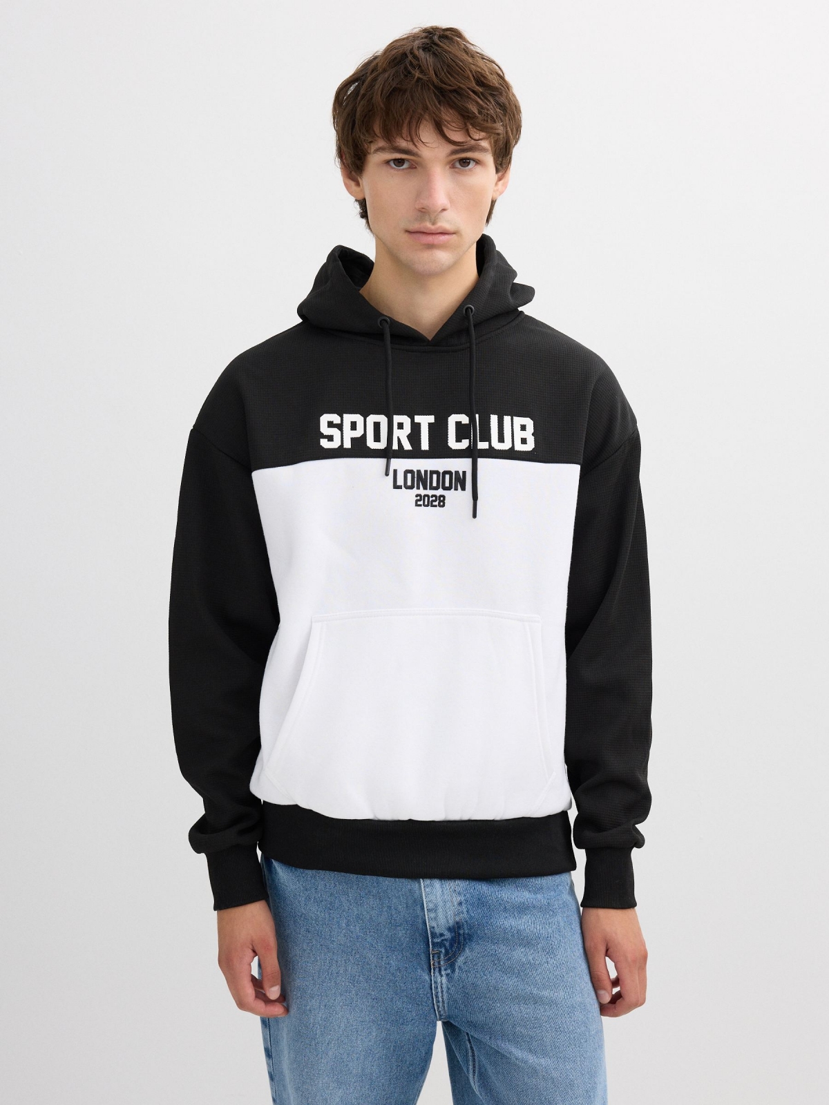 Color block hoodie black middle front view