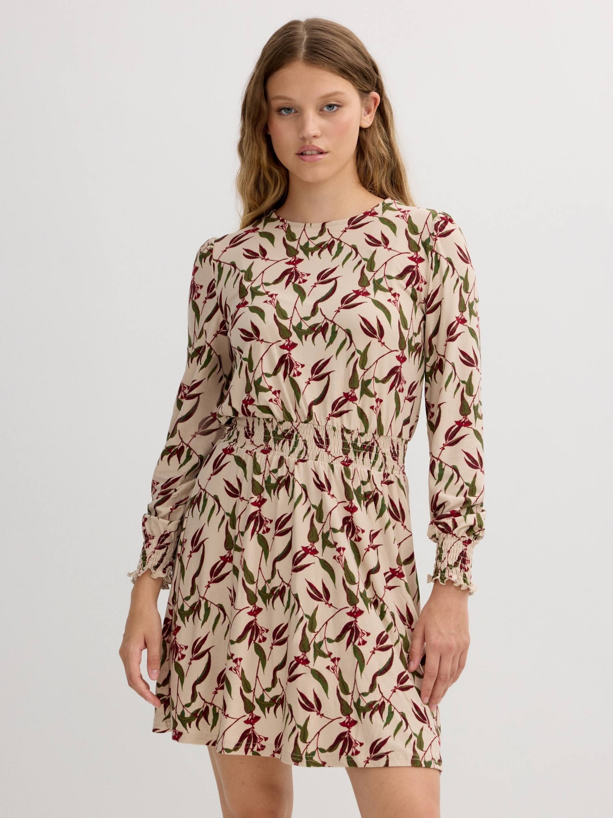 Short printed dress off white middle front view