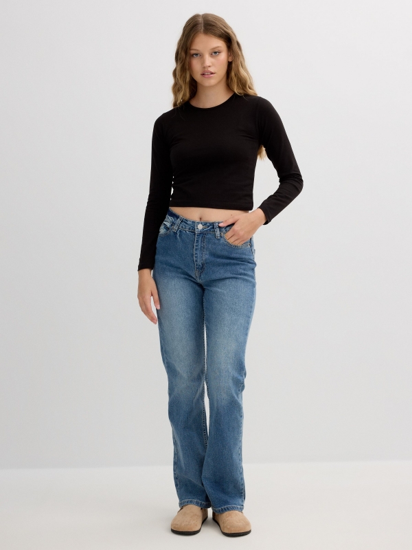 Slim mom jeans blue front view