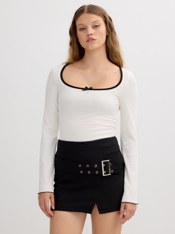 Ribbed long sleeve tie shirt sand middle front view