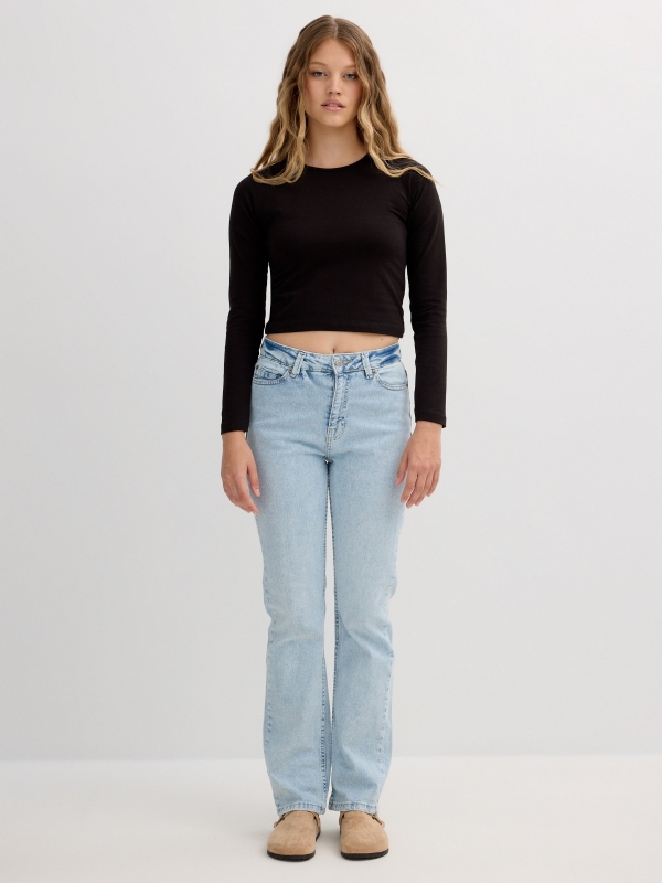 Light blue high rise straight jeans light blue front view