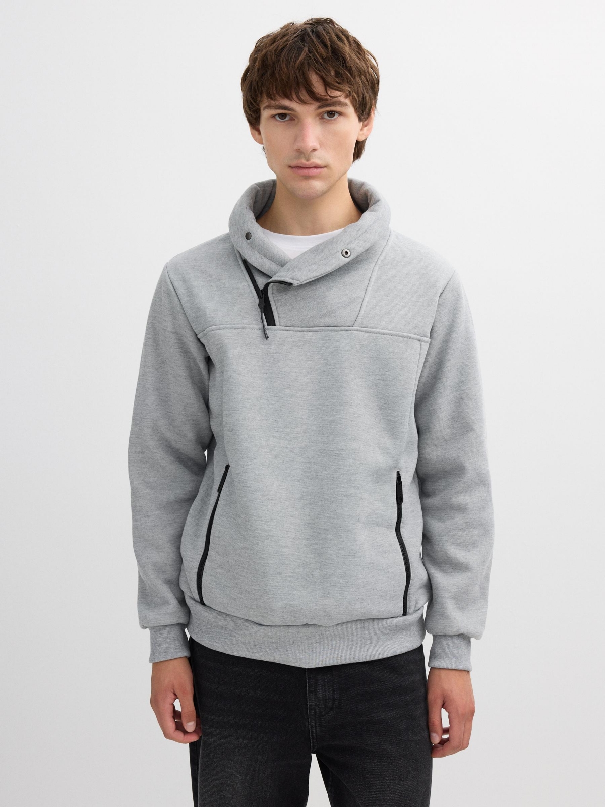 Cross-neck sweatshirt medium melange middle front view