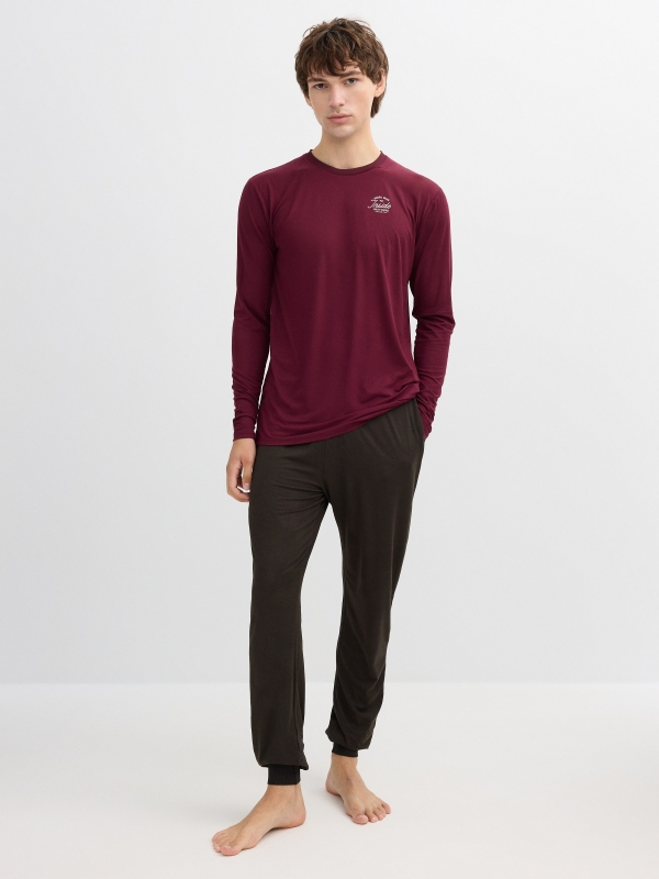 Plain printed pajamas burgundy front view