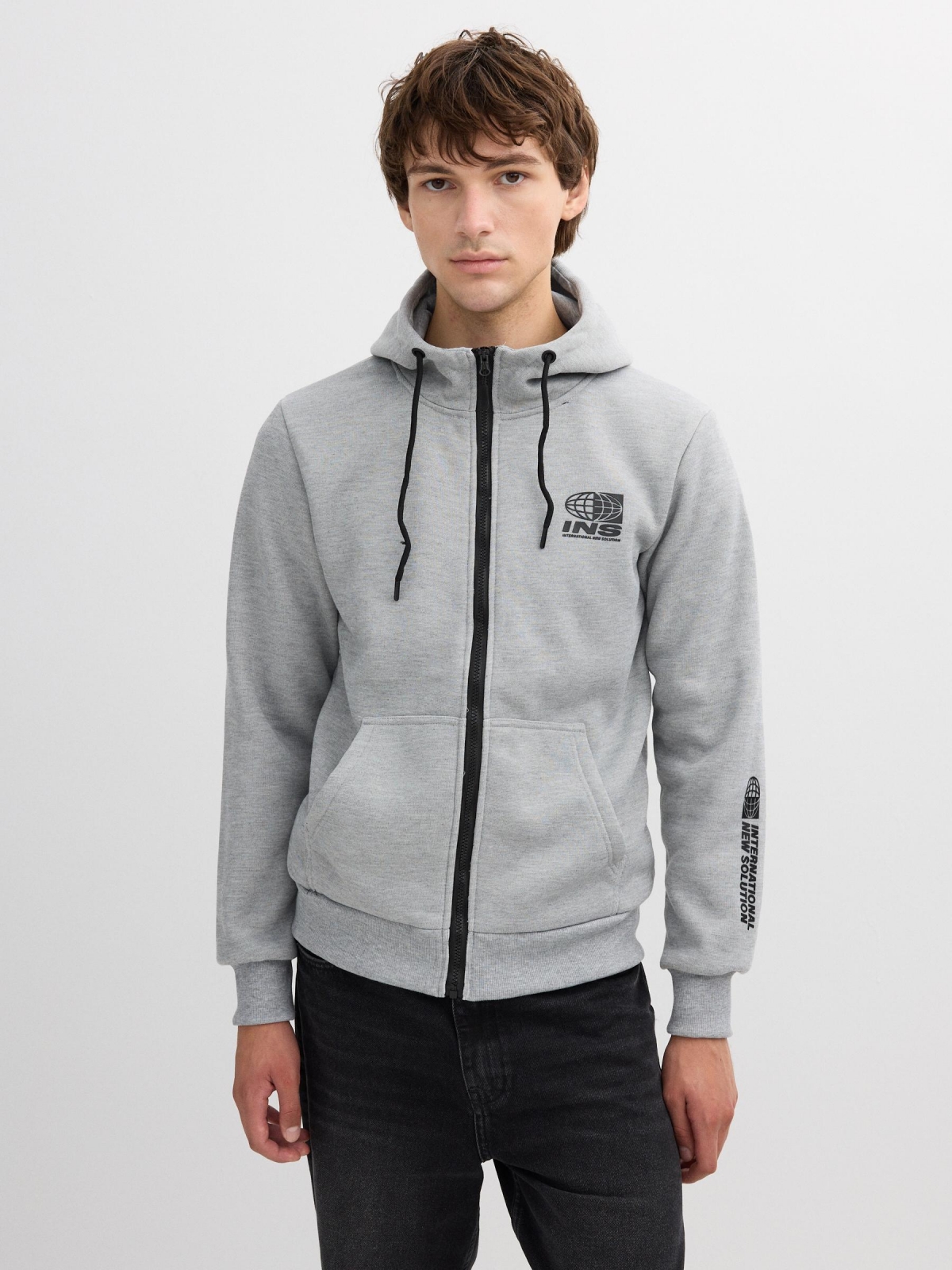 Zipper hoodie medium grey vigore middle front view