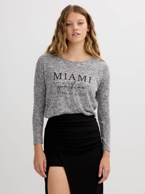 Camiseta estampado Miami gris melange vista media frontal
