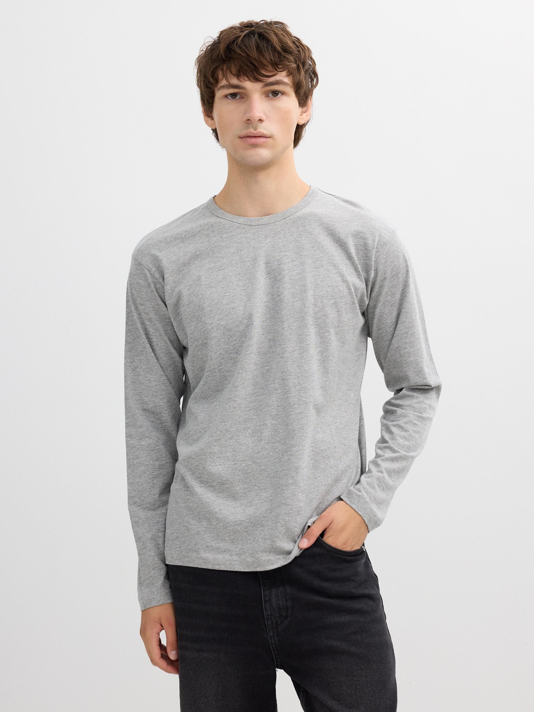  Basic long sleeve t-shirt melange grey front view
