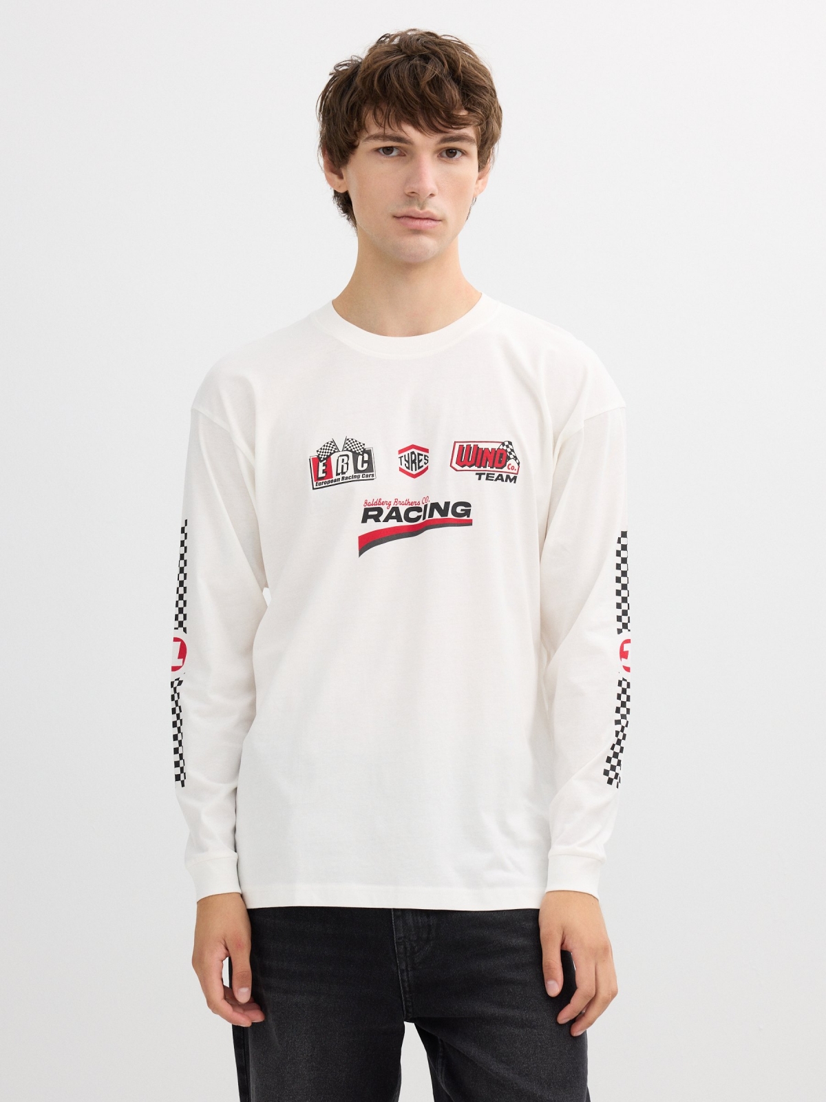 Camiseta de manga longa racing crua vista meia frontal