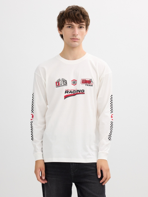 Camiseta de manga longa racing crua vista meia frontal