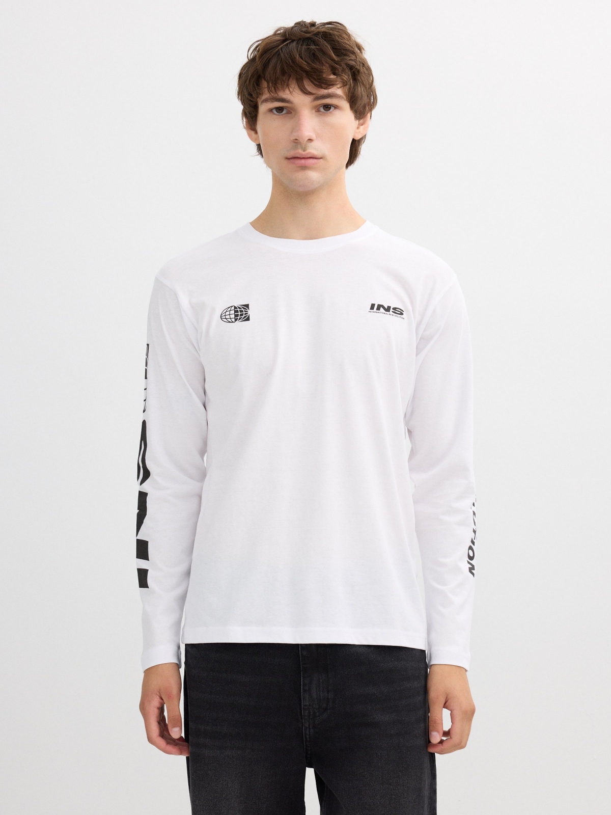 Camiseta de manga longa INS branco vista meia frontal