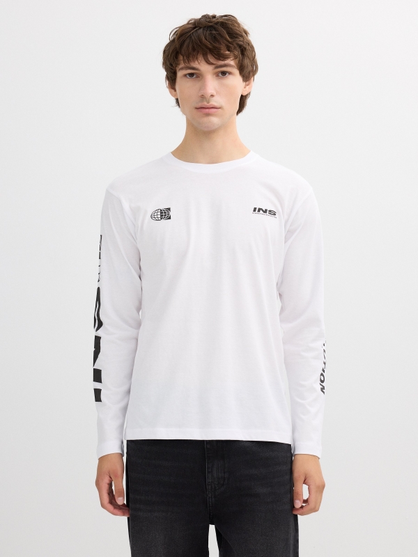 Camiseta de manga longa INS branco vista meia frontal
