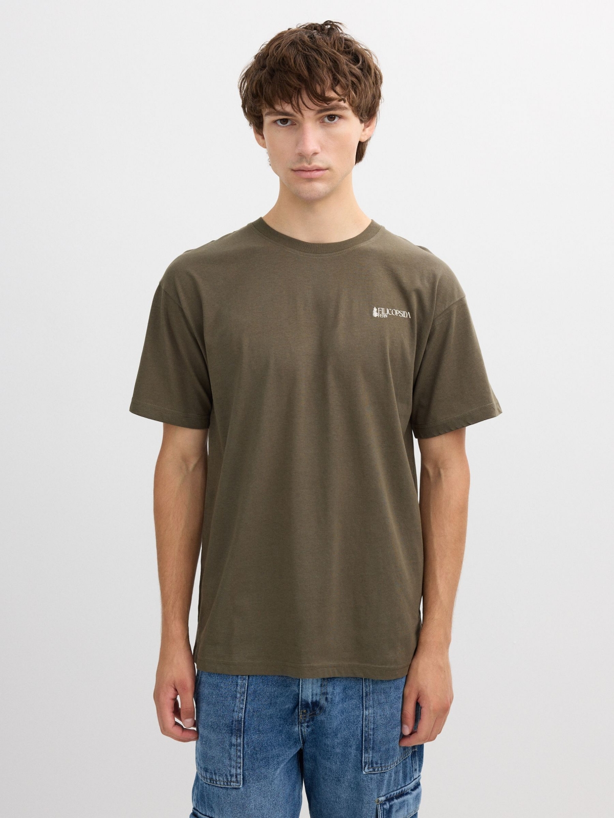Camiseta estampado nature kaki vista media frontal