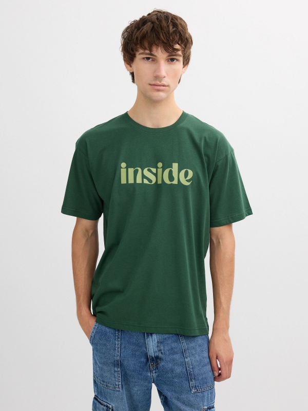 Camiseta manga corte Inside verde vista meia frontal