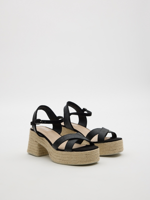 Sandalias tacón tiras negro vista frontal 45º