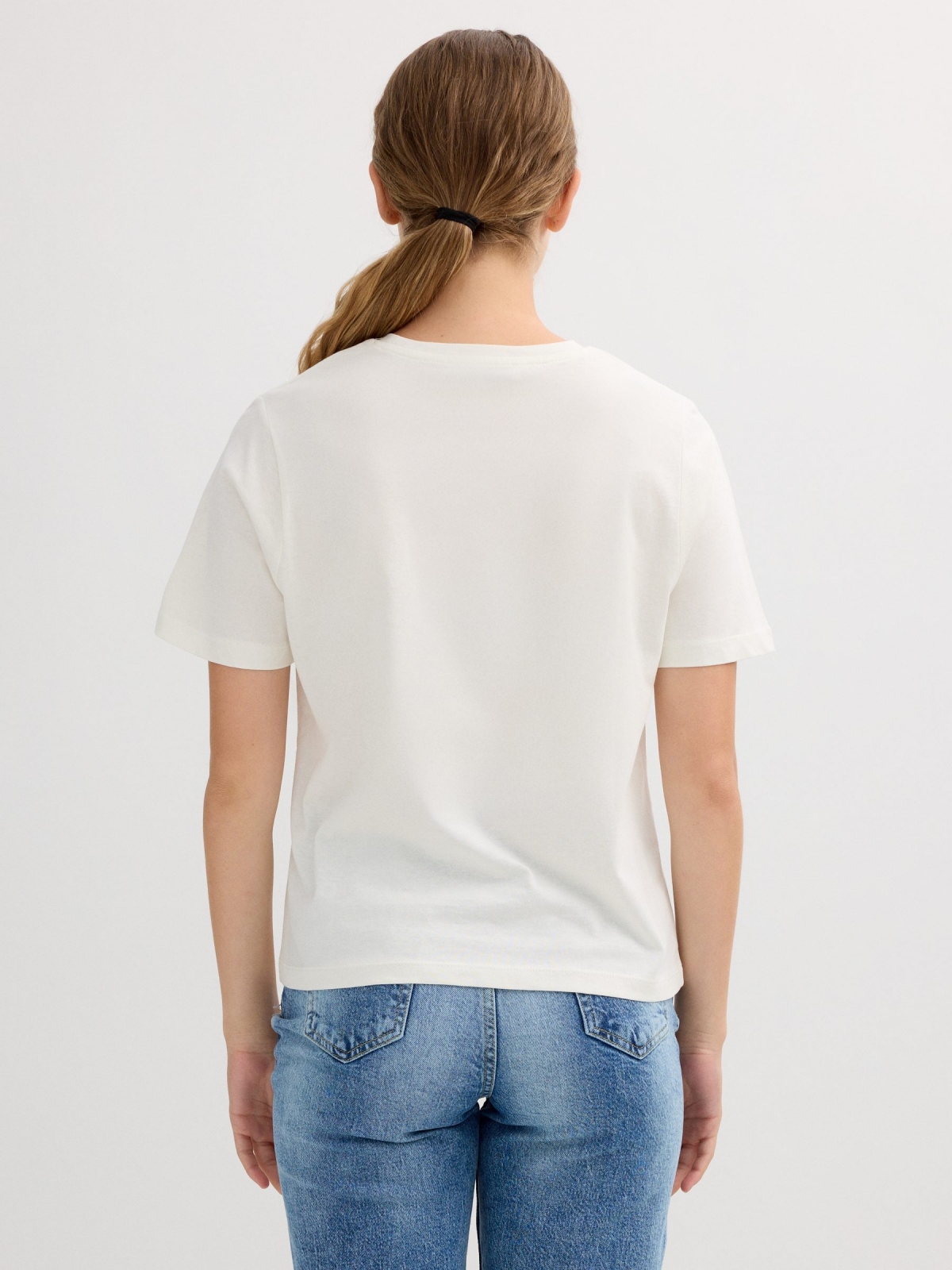 Camiseta manga corta bosillo crochet blanco vista media trasera