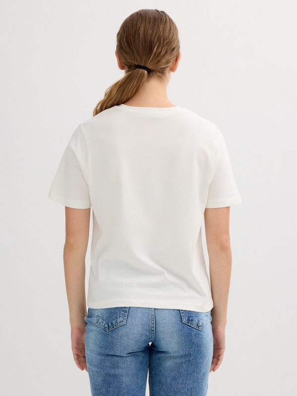 Camiseta manga corta bosillo crochet blanco vista media trasera