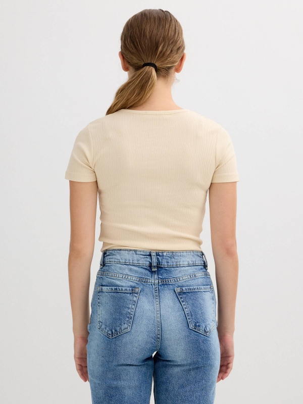 Short sleeve crop cut out t-shirt sand middle back view