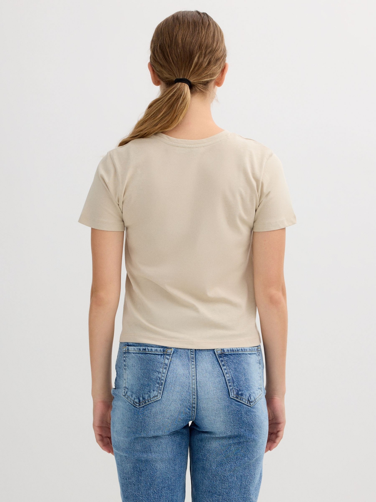 Floral short-sleeve shirt taupe middle back view