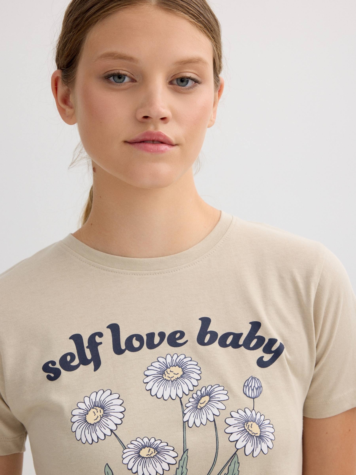 Floral short-sleeve shirt taupe detail view