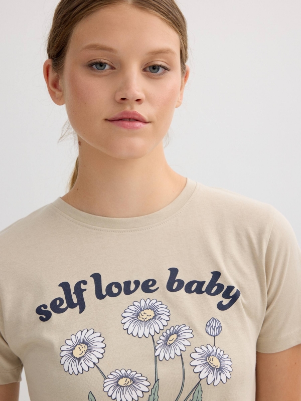 Floral short-sleeve shirt taupe detail view