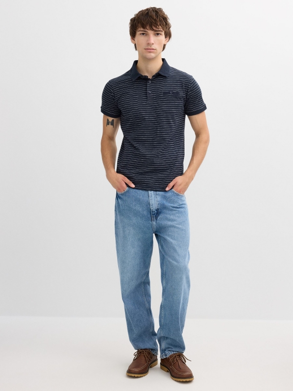 Striped polo navy front view