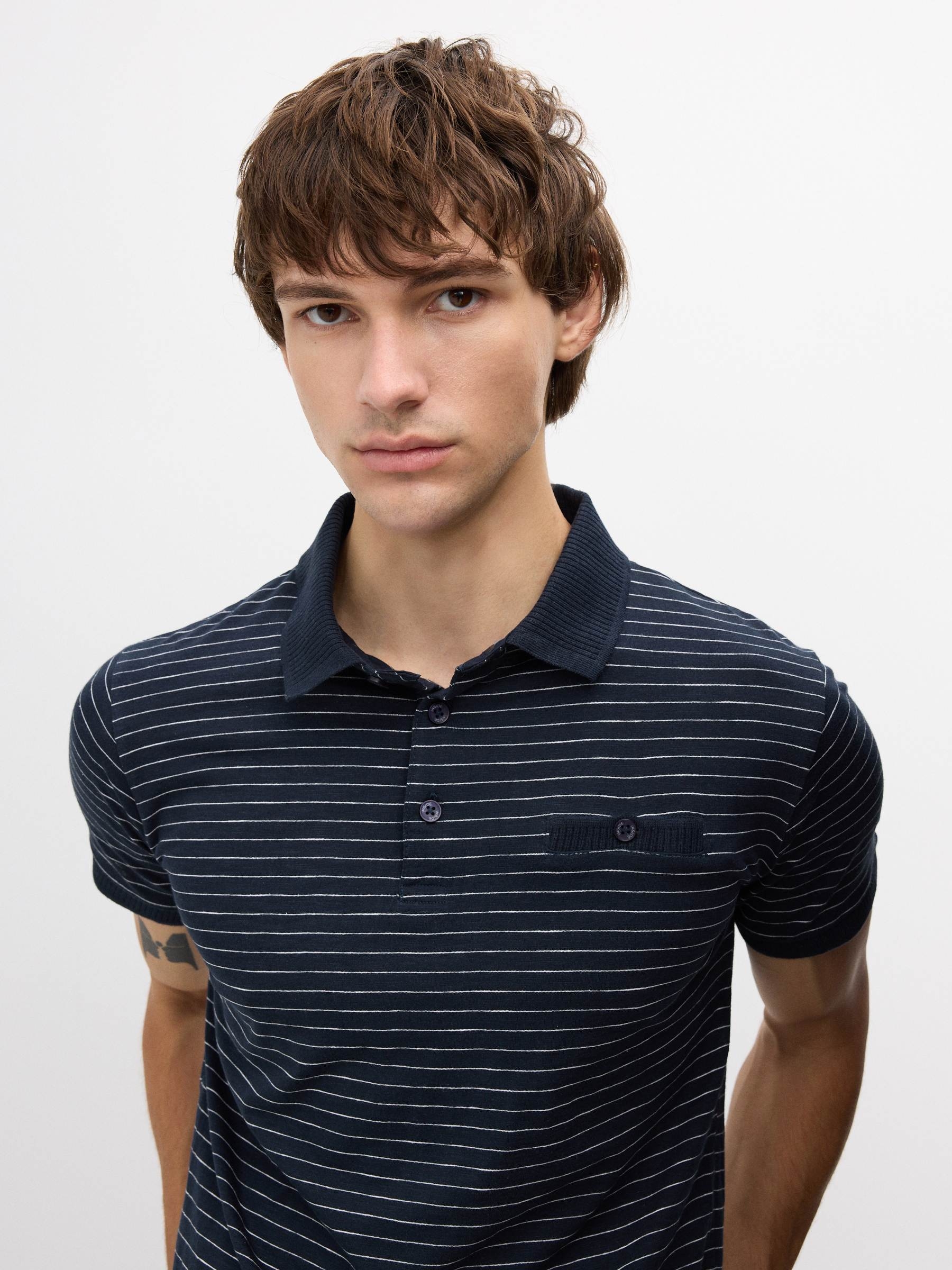 Striped polo navy middle front view