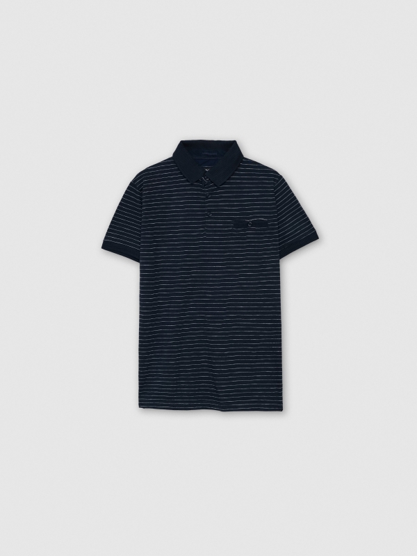  Striped polo navy front view