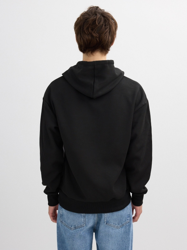 Color block hoodie black middle back view