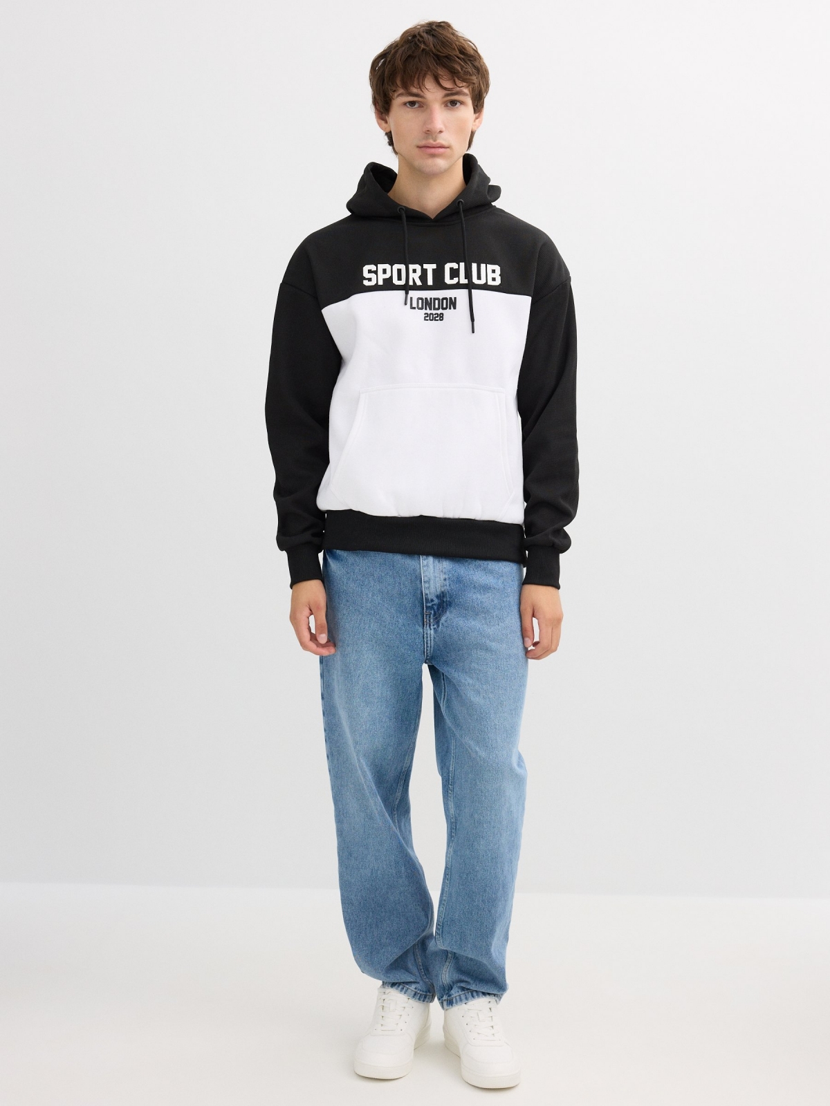 Color block hoodie black front view
