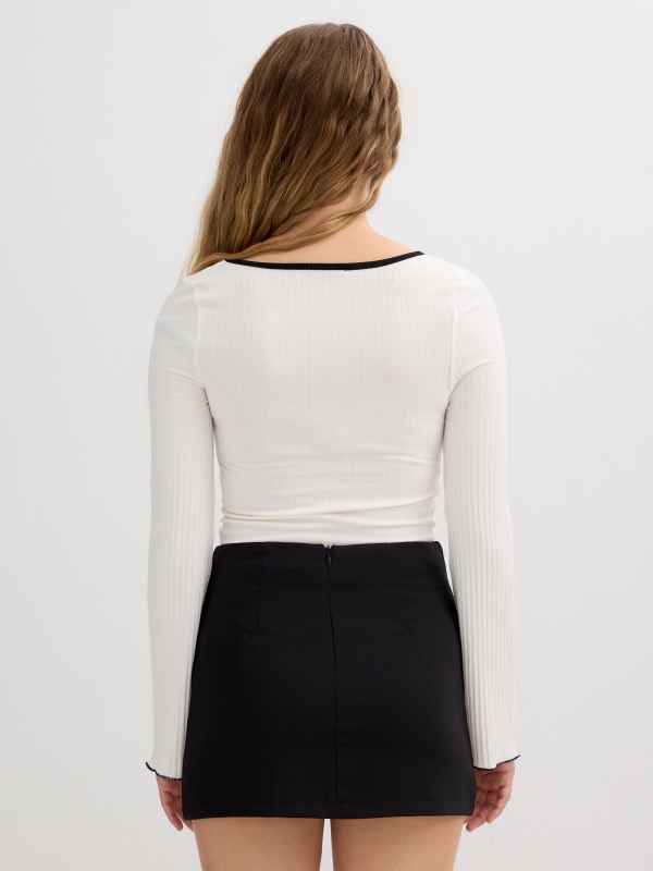 Ribbed long sleeve tie shirt sand middle back view