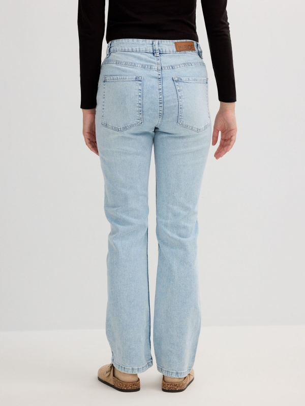 Light blue high rise straight jeans light blue middle back view
