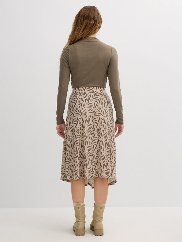 Falda midi estampado hojas crudo vista media trasera